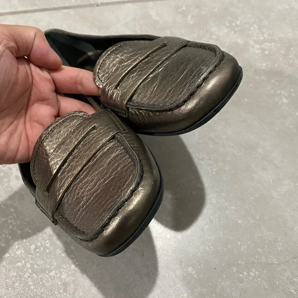 Prada Women's Bronze Leather Loafers - Picture 7 of 13